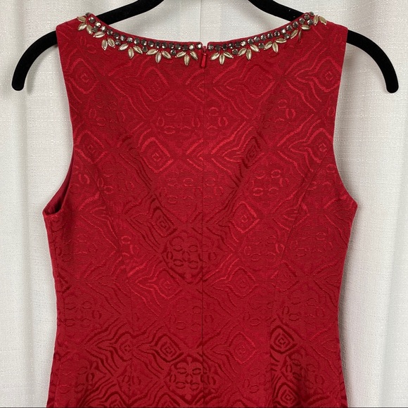 Anthropologie Moulinette Soeurs Red Brocade Embellished Sheath Dress Sz.0 - Picture 11 of 15